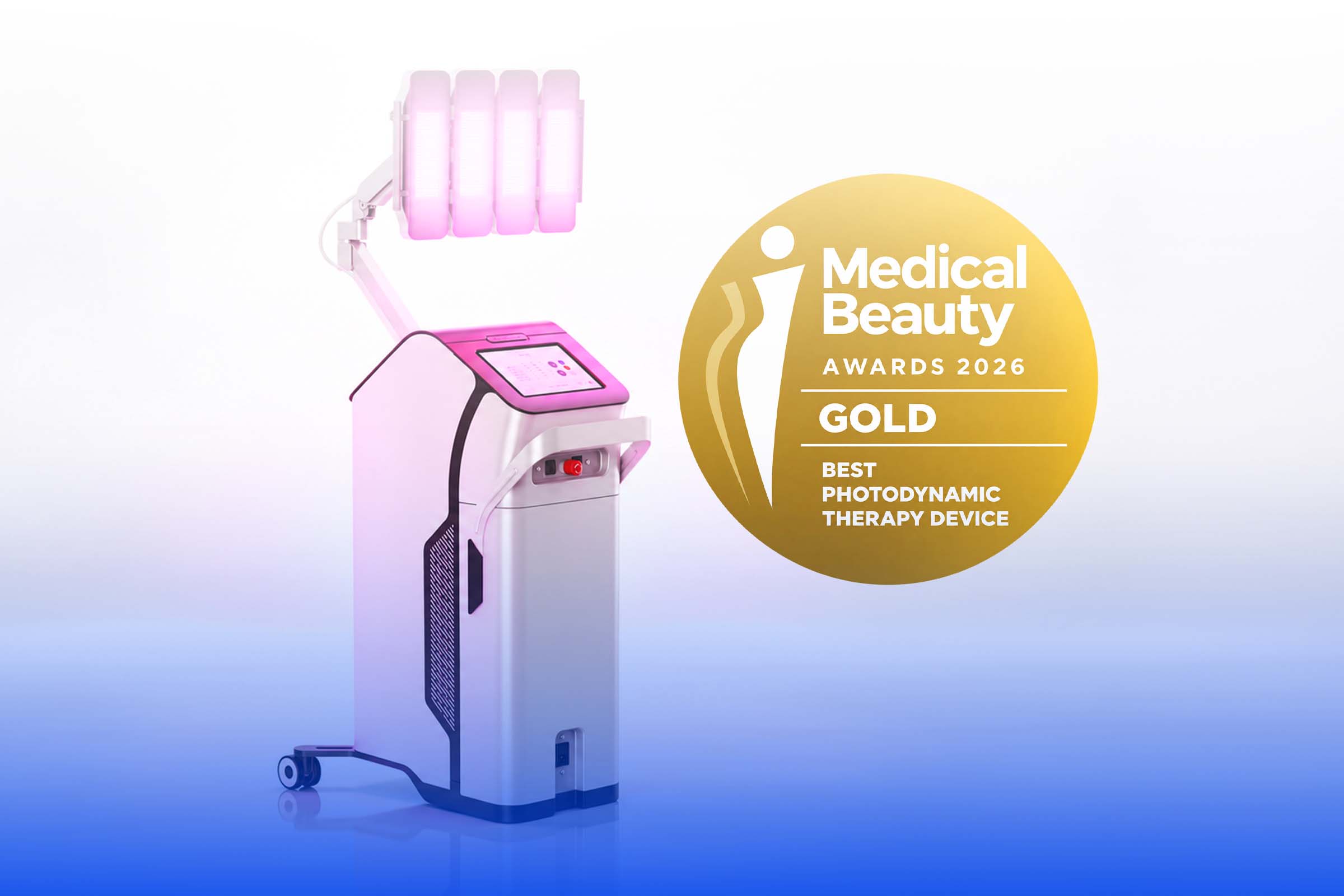 Dermalux Tri-Wave MD LED device with Medical Beauty Awards 2026 Gold badge for Best Photodynamic Therapy Device